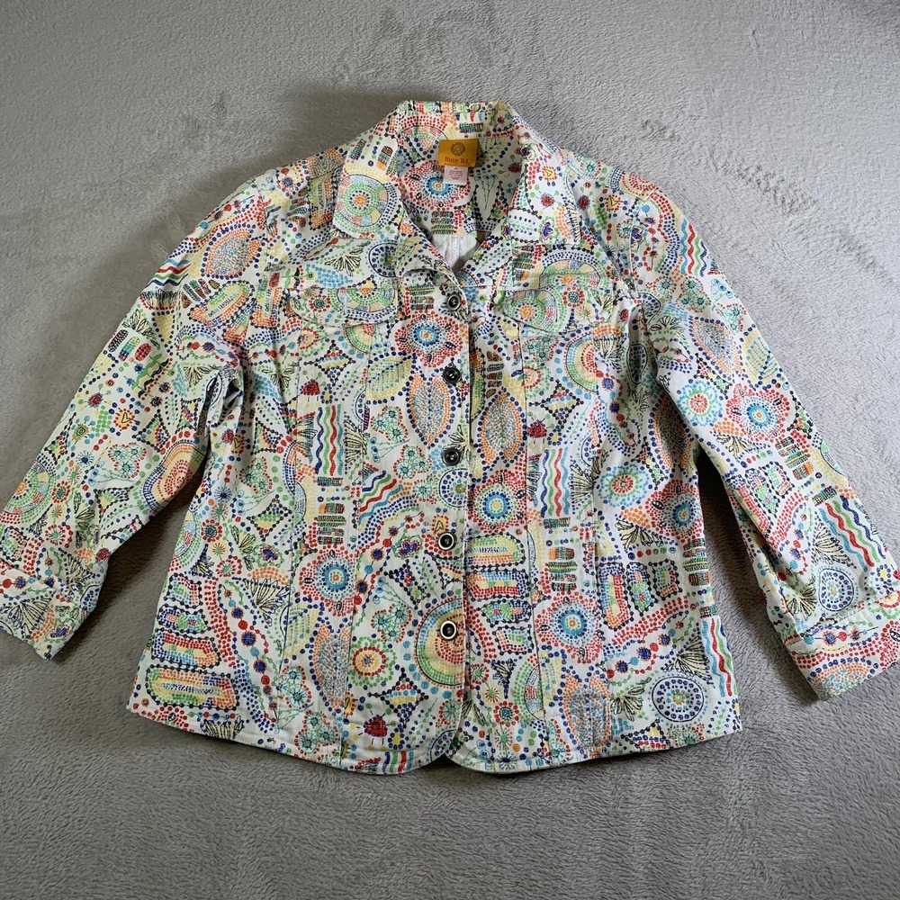 Ruby Rd Jacket Womens‎ 14 Multicolor Paisley Twill Boho Medallion Art Teacher